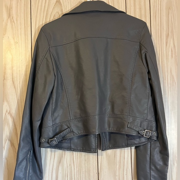 Grey Faux Leather Moto Jacket - Picture 4 of 8
